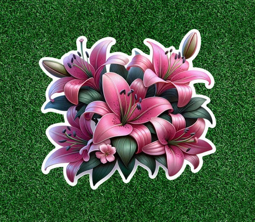 Beautiful Pink Lilies / Lily flowers waterproof vinyl sticker decal - many sizes