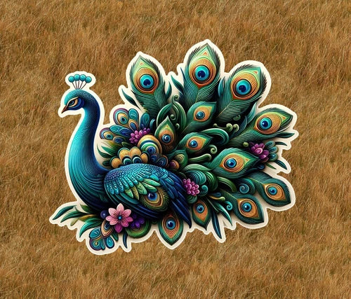 Beautiful peacock in a colorful design waterproof sticker decal - many sizes