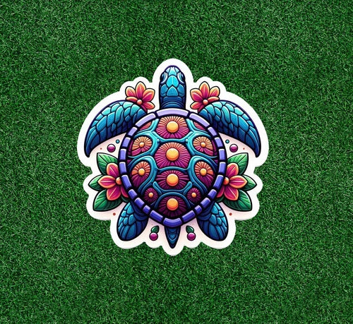 Sea Turtle with a colorful design 100% waterproof vinyl sticker - many sizes