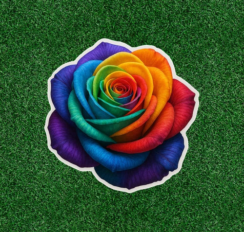 Beautiful rainbow rose 100% waterproof vinyl sticker decal - many sizes