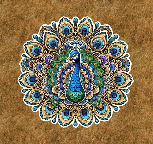 Beautiful peacock in a mandala design waterproof sticker decal - many sizes