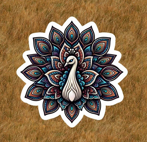 Beautiful peacock in a mandala design 100% waterproof sticker decal - many sizes