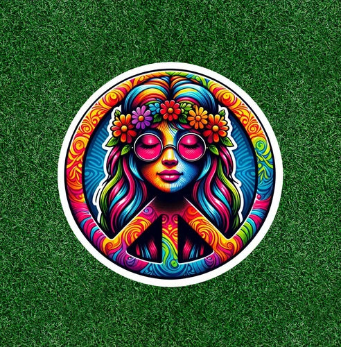 Hippie Girl peace symbol 100% waterproof vinyl sticker decal - many sizes