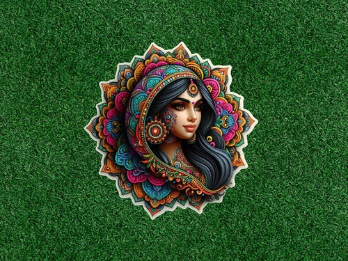 Beautiful Indian Bride colorful mandala waterproof vinyl sticker - many sizes