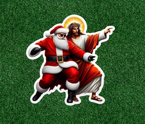 Jesus is dancing with Santa Claus vinyl sticker decal - several sizes available