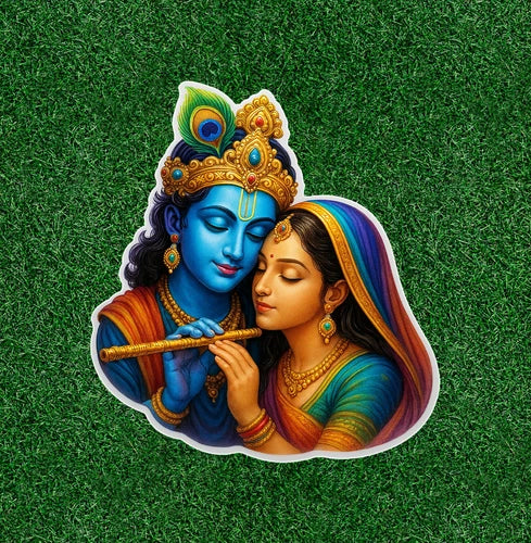 Hindu God and Goddess Radha and Krishna waterproof vinyl sticker - many sizes