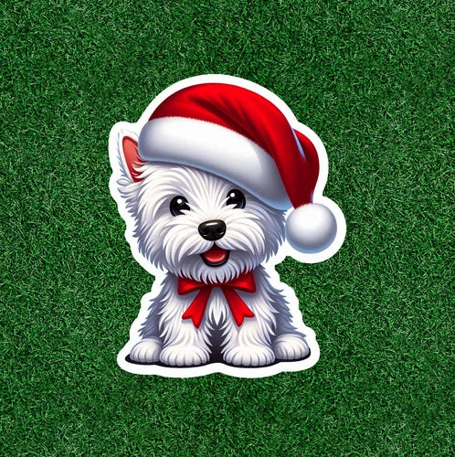 Cute Christmas Westie West Highland Terrier dog vinyl sticker decal - many sizes