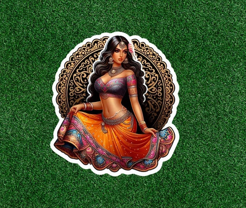 Beautiful Indian lady in colorful lehenga sari vinyl decal sticker - many sizes