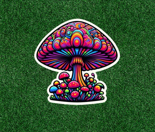 Colorful psychedelic mushroom 100% waterproof vinyl sticker decal- several sizes