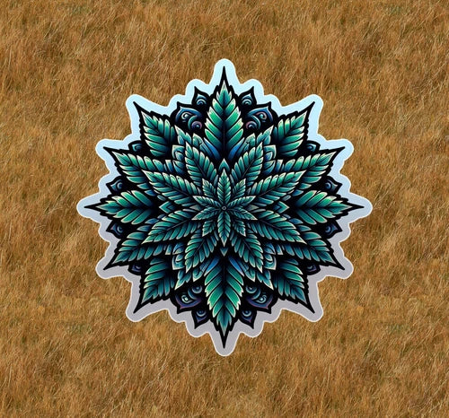 Cannabis inspired mandala design waterproof vinyl sticker decal - several sizes
